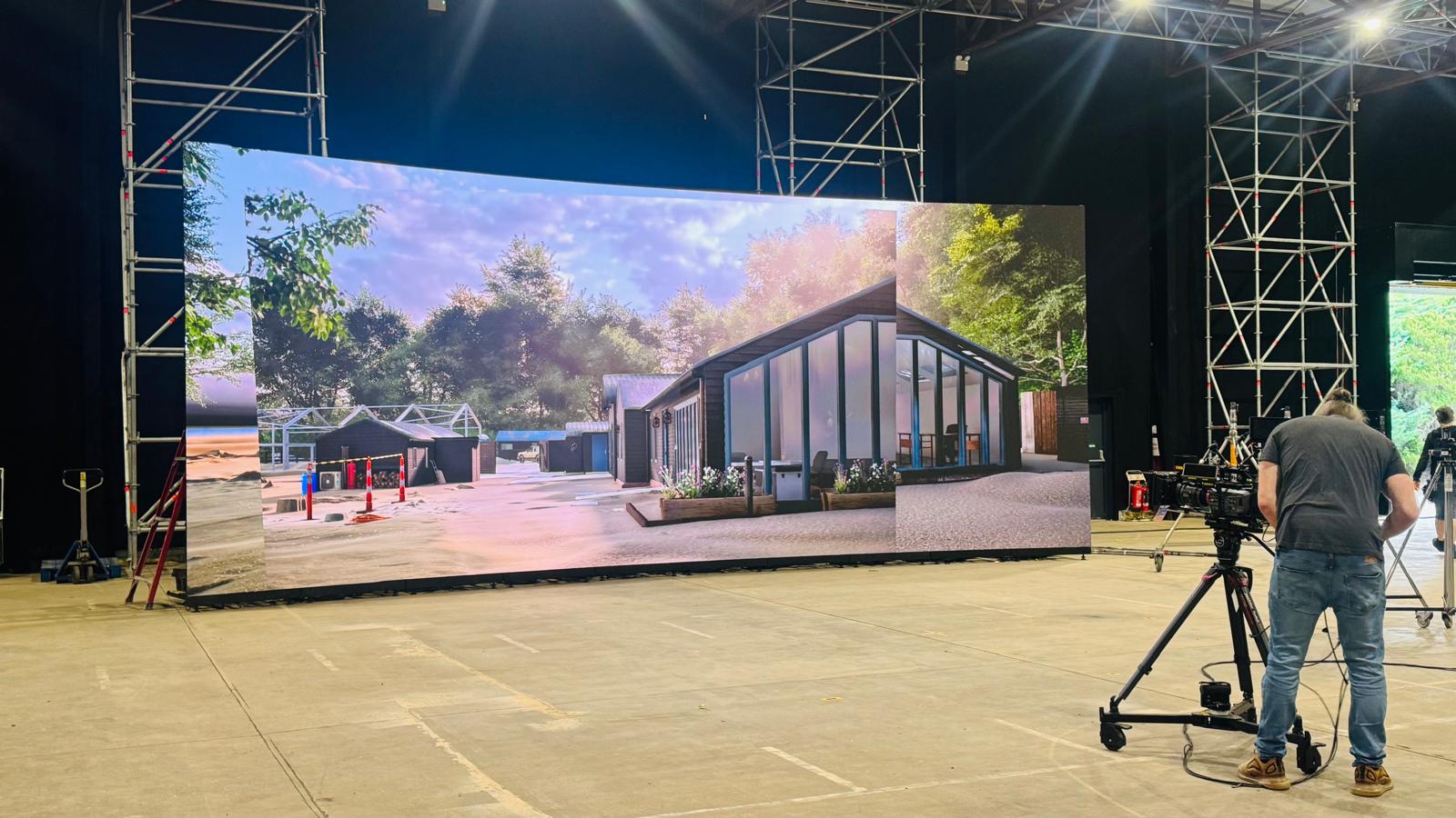 Unreal Engine environment displayed on an LED wall on a VP stage